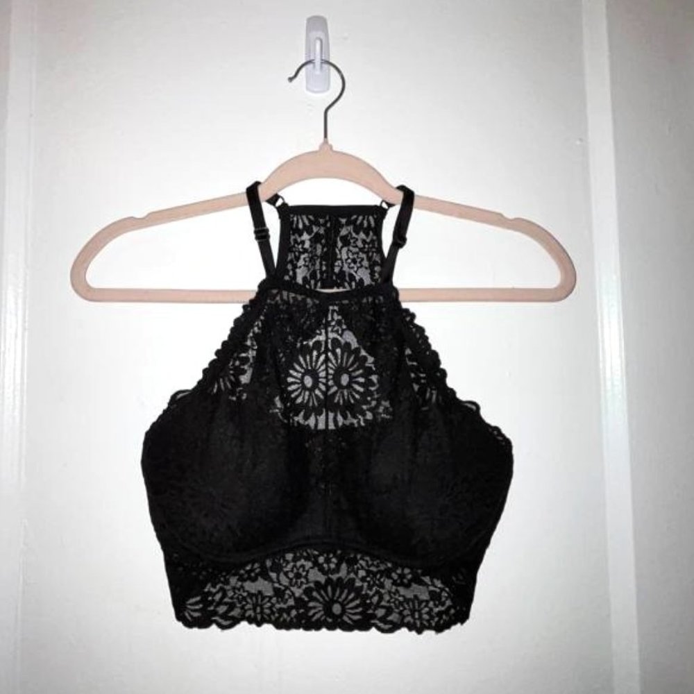 PINK (Victoria's Secret) Lace Push Up Bralette, Black, US M